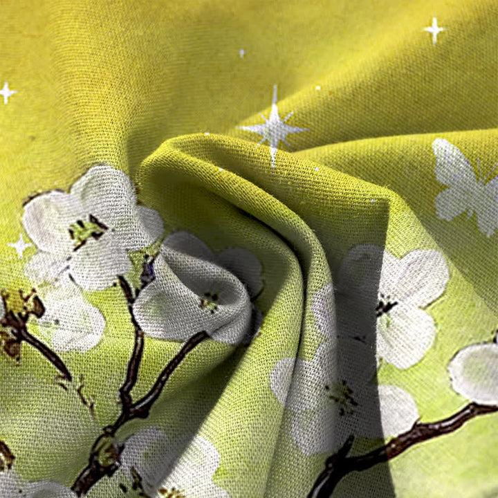 Buddha Stones Pantalones de mujer de algodón y lino con estampado floral degradado, cintura elástica y pernera ancha con bolsillos. - image 12