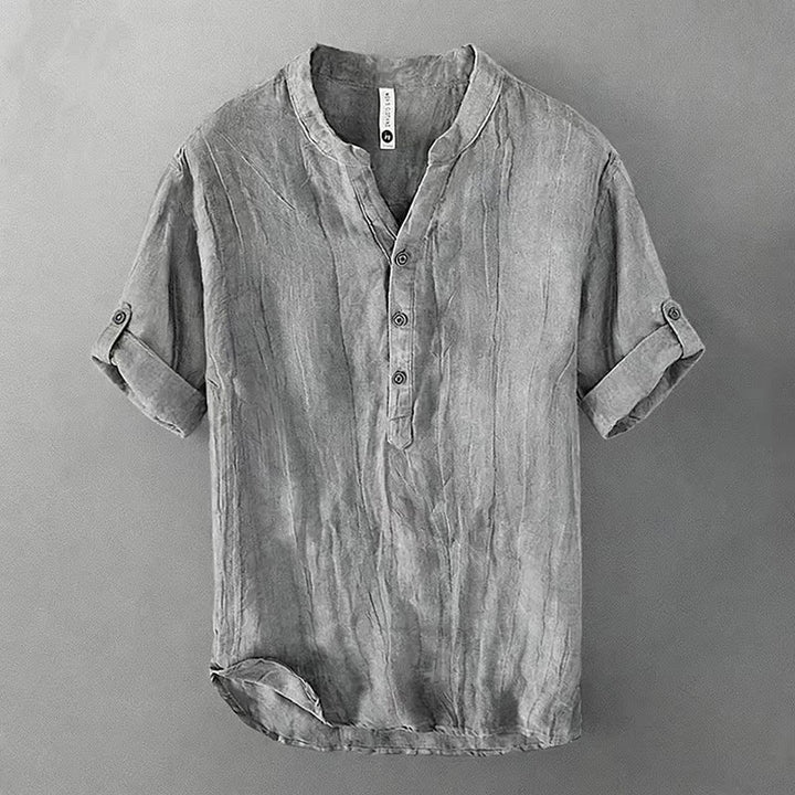Buddha Stones Color sólido manga corta medio botón camisa lino y algodón hombres ropa - Diseño de manga 3/4 enrollable - Gris - US/UK/AU50, EU60 (5XL) - image 31