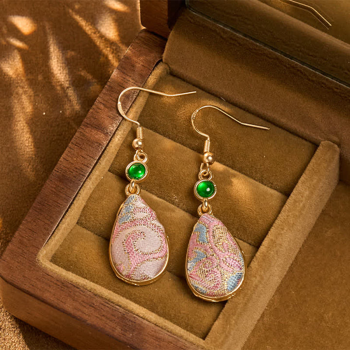 Buddha Stones Pendientes de seda artesanales con coloridos diseños y forma de lágrima. - Brocado de canciones (Prosperidad♥Armonía) - image 0