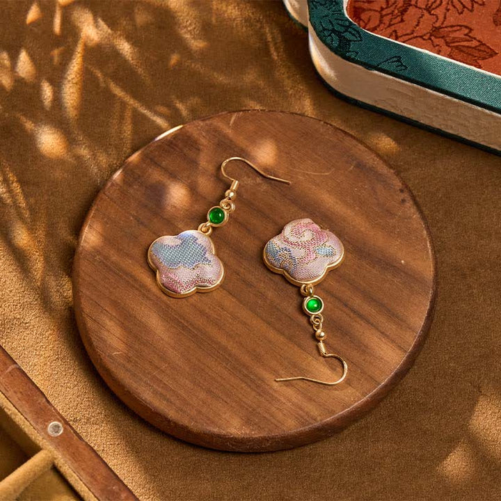 Buddha Stones Pendientes de seda artesanales con forma de flor y coloridos diseños en forma de lágrima. - image 3