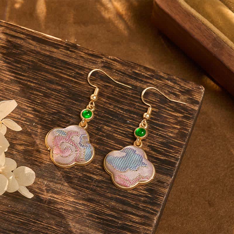 Buddha Stones Pendientes de seda artesanales con forma de flor y coloridos diseños en forma de lágrima. - image 1