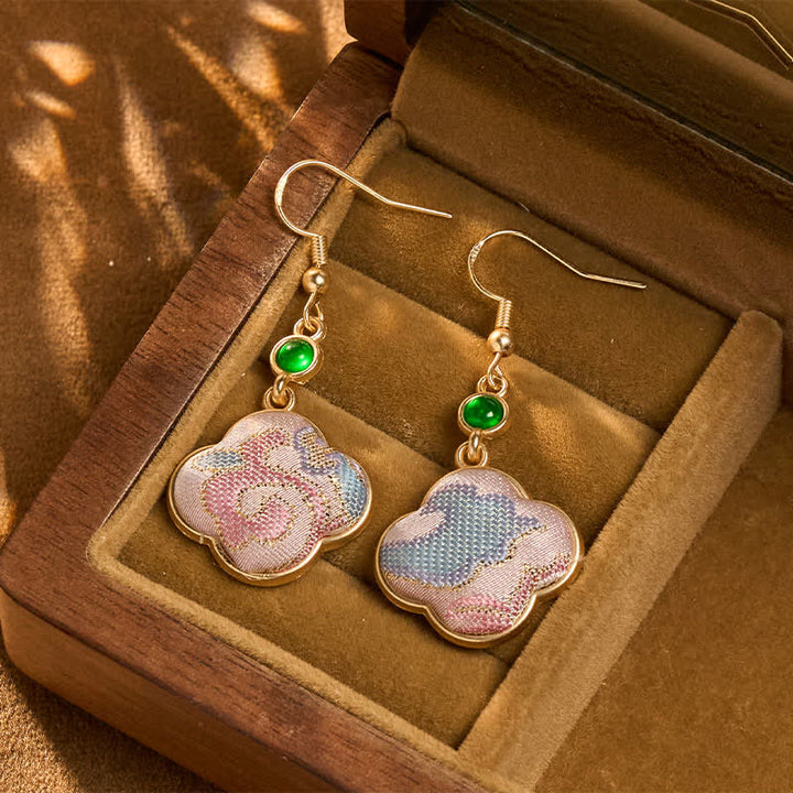 Buddha Stones Pendientes de seda artesanales con forma de flor y coloridos diseños en forma de lágrima. - Brocado de canciones (Prosperidad♥Armonía) - image 0