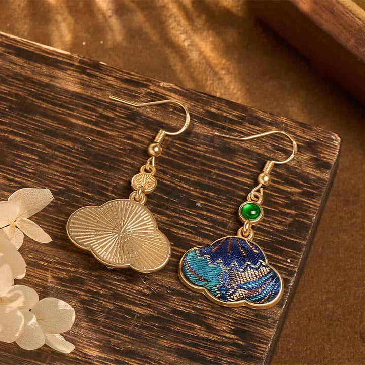 Buddha Stones Pendientes Song Brocade Blue Shell Shaped Prosperity con cuentas verdes en forma de lágrima - image 4