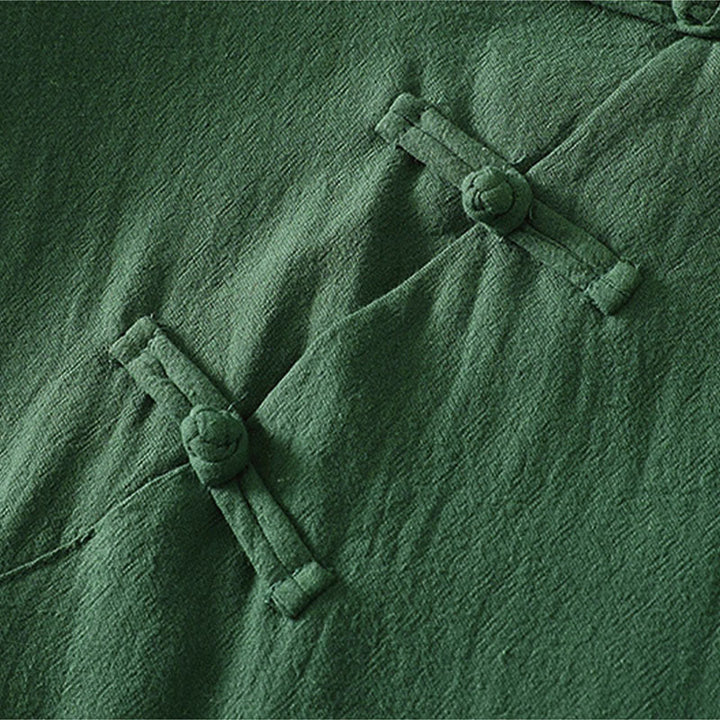 Buddha Stones Vestido de verano sin mangas para mujer, color verde liso, cuello mandarín y abertura lateral. - image 5