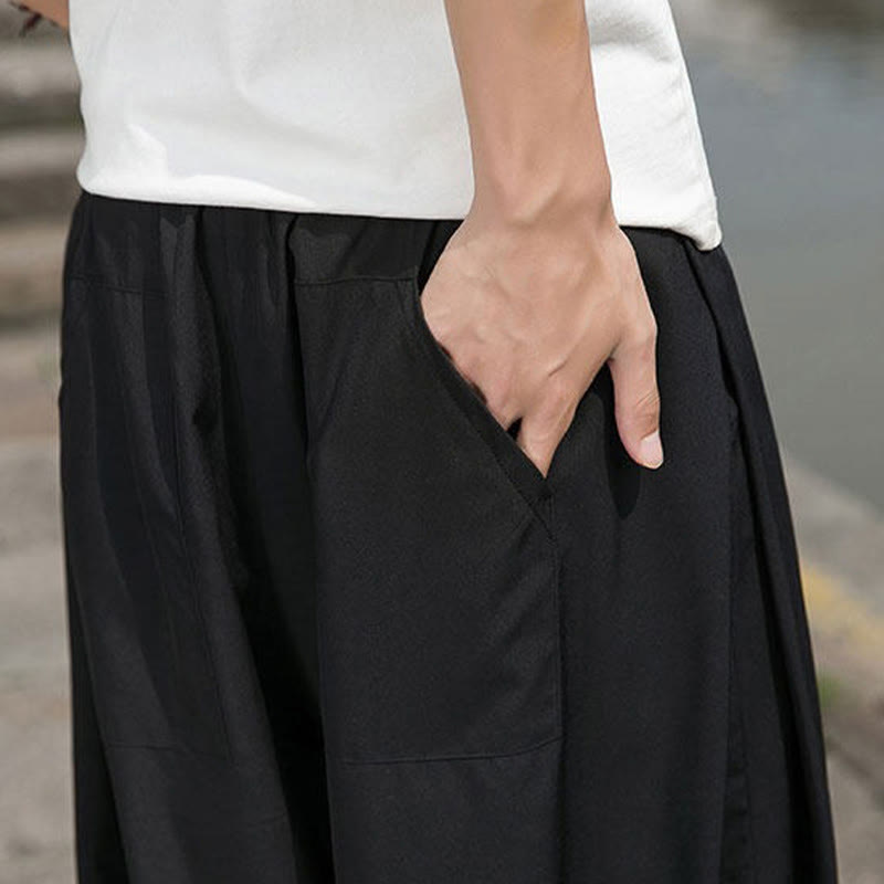 Buddha Stones Pantalones tobilleros informales de verano con cordón ajustable y bordado de caracteres chinos, estilo harem para hombre con bolsillos. - image 11