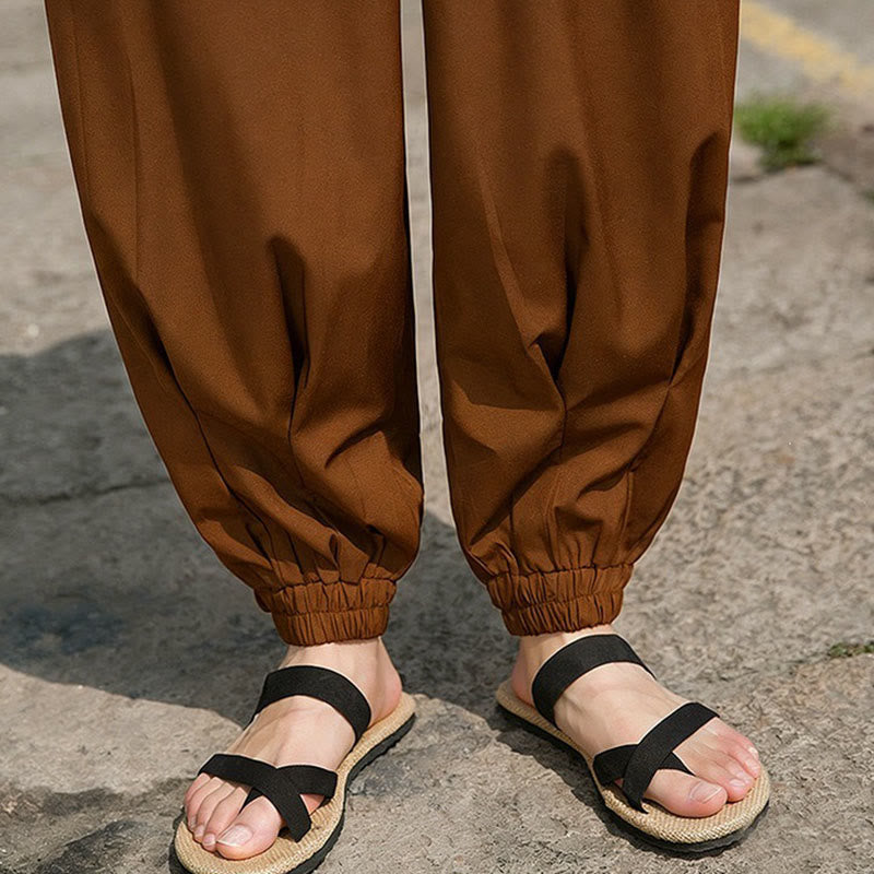 Buddha Stones Pantalones tobilleros informales de verano con cordón ajustable y bordado de caracteres chinos, estilo harem para hombre con bolsillos. - image 18