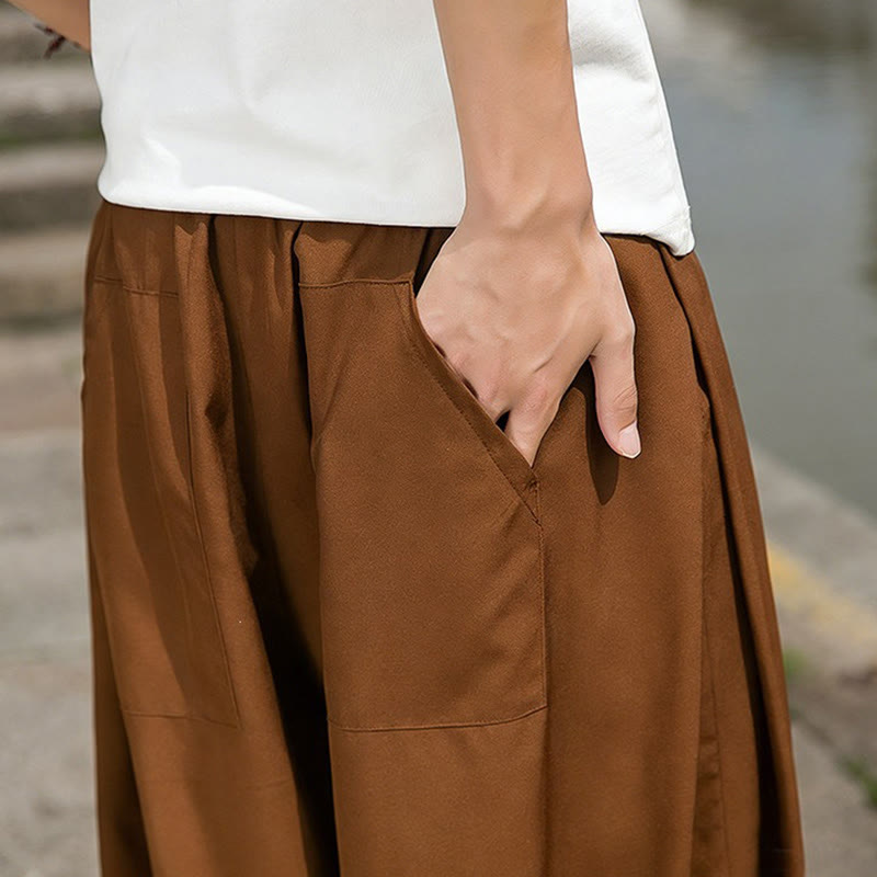 Buddha Stones Pantalones tobilleros informales de verano con cordón ajustable y bordado de caracteres chinos, estilo harem para hombre con bolsillos. - image 17
