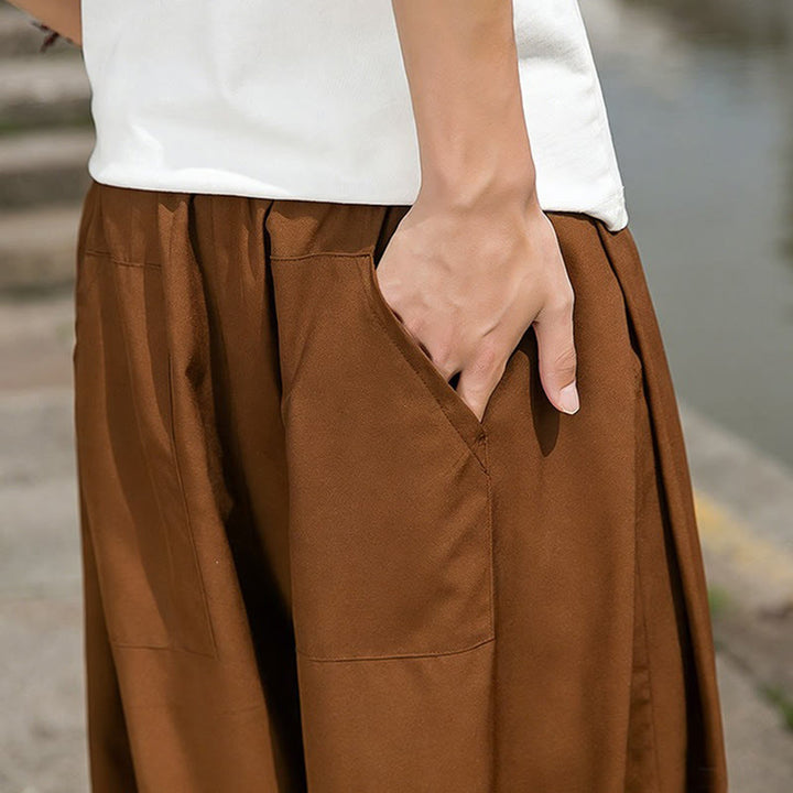 Buddha Stones Pantalones tobilleros informales de verano con cordón ajustable y bordado de caracteres chinos, estilo harem para hombre con bolsillos. - image 17