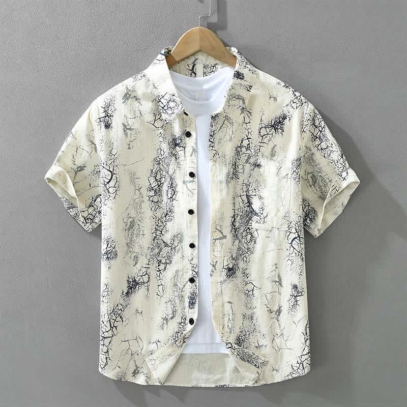 Buddha Stones Camisas de manga corta para hombre, estilo casual de verano, con estampado abstracto de grietas, botones y bolsillo de parche. - seda de maíz - US/UK/AU42, EU52 (3XL) - image 0