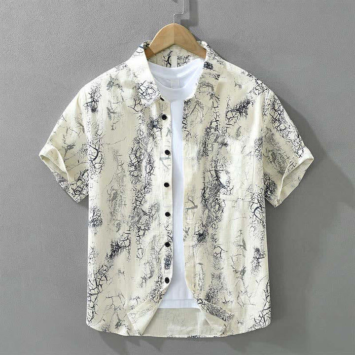 Buddha Stones Camisas de manga corta para hombre, estilo casual de verano, con estampado abstracto de grietas, botones y bolsillo de parche. - seda de maíz - US/UK/AU42, EU52 (3XL) - image 0