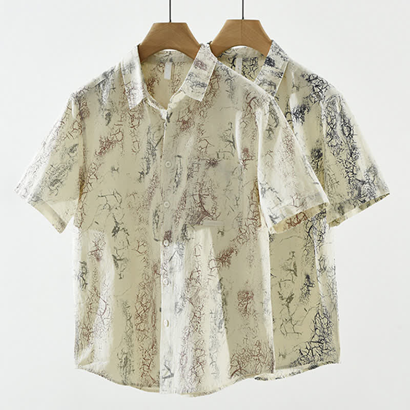 Buddha Stones Camisas de manga corta para hombre, estilo casual de verano, con estampado abstracto de grietas, botones y bolsillo de parche. - image 13