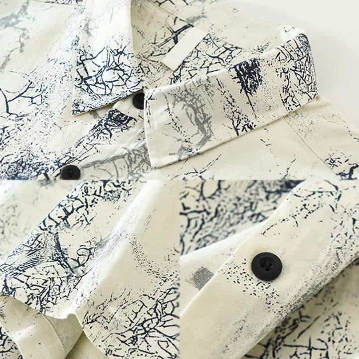 Buddha Stones Camisas de manga corta para hombre, estilo casual de verano, con estampado abstracto de grietas, botones y bolsillo de parche. - image 3