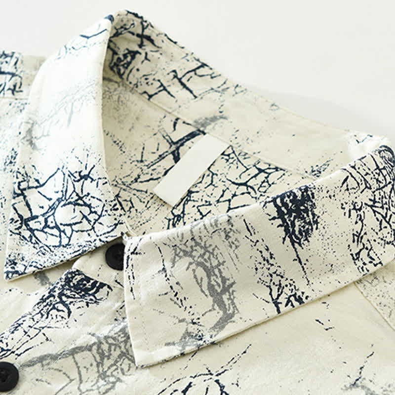 Buddha Stones Camisas de manga corta para hombre, estilo casual de verano, con estampado abstracto de grietas, botones y bolsillo de parche. - image 4