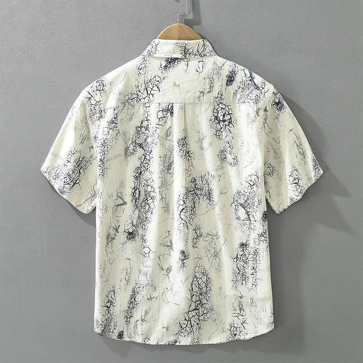 Buddha Stones Camisas de manga corta para hombre, estilo casual de verano, con estampado abstracto de grietas, botones y bolsillo de parche. - image 1