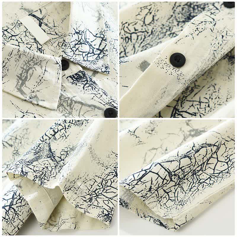 Buddha Stones Camisas de manga corta para hombre, estilo casual de verano, con estampado abstracto de grietas, botones y bolsillo de parche. - image 2