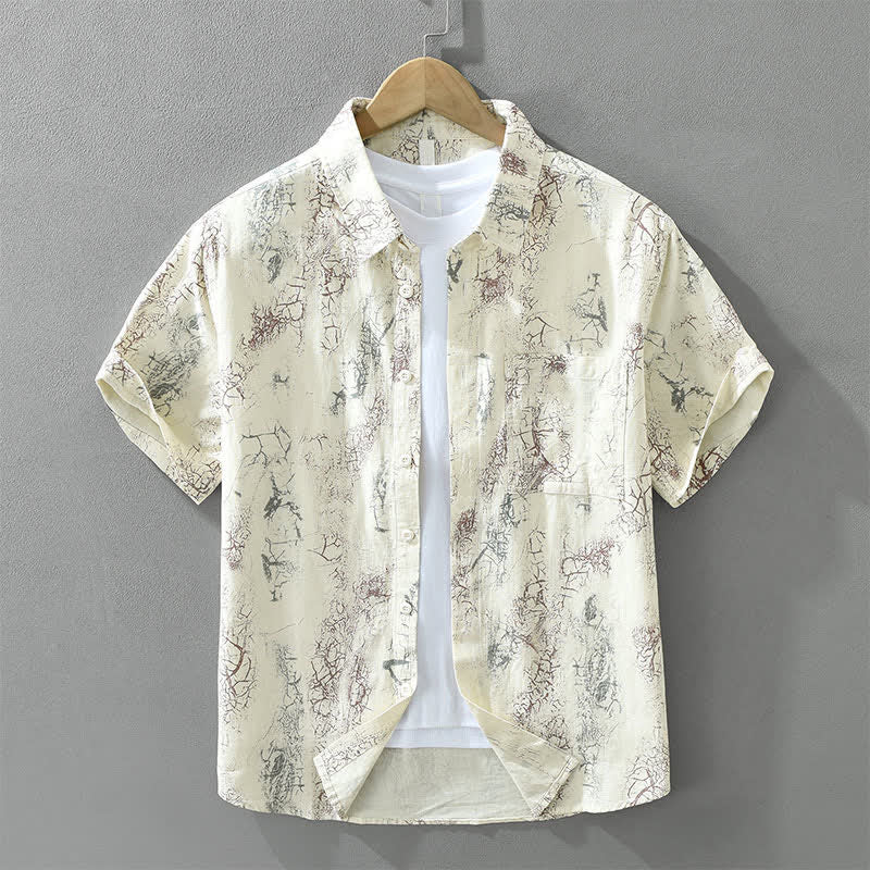 Buddha Stones Camisas de manga corta para hombre, estilo casual de verano, con estampado abstracto de grietas, botones y bolsillo de parche. - Beige - US/UK/AU42, EU52 (3XL) - image 12