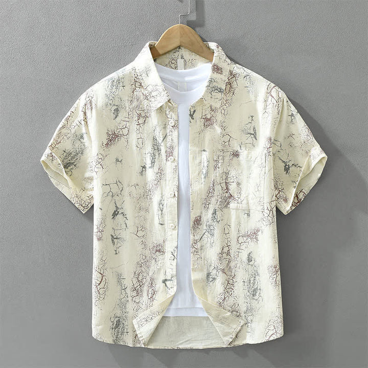 Buddha Stones Camisas de manga corta para hombre, estilo casual de verano, con estampado abstracto de grietas, botones y bolsillo de parche. - Beige - US/UK/AU42, EU52 (3XL) - image 12