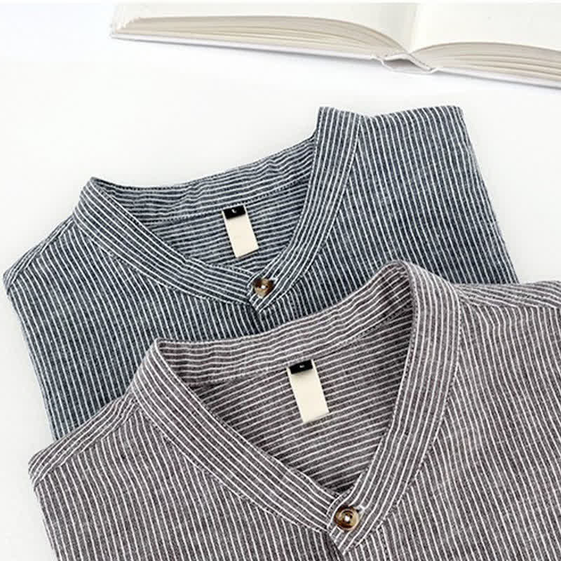 Buddha Stones Camisas de manga corta para hombre con medio botón y finas rayas, ideales para el verano. - image 12