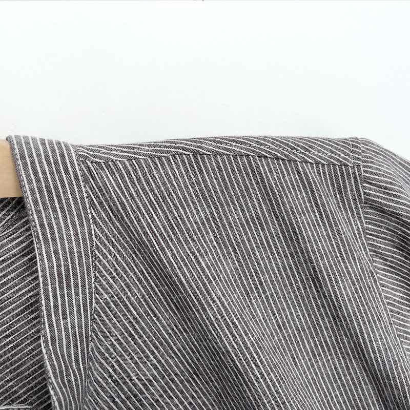 Buddha Stones Camisas de manga corta para hombre con medio botón y finas rayas, ideales para el verano. - image 3