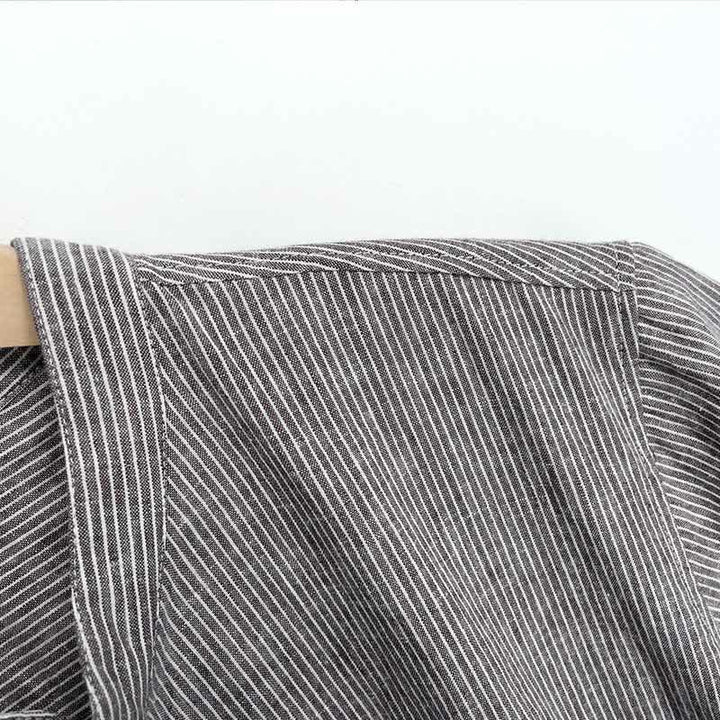 Buddha Stones Camisas de manga corta para hombre con medio botón y finas rayas, ideales para el verano. - image 3