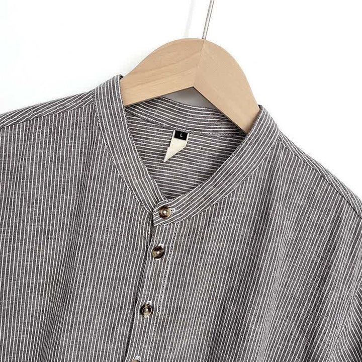 Buddha Stones Camisas de manga corta para hombre con medio botón y finas rayas, ideales para el verano. - image 2