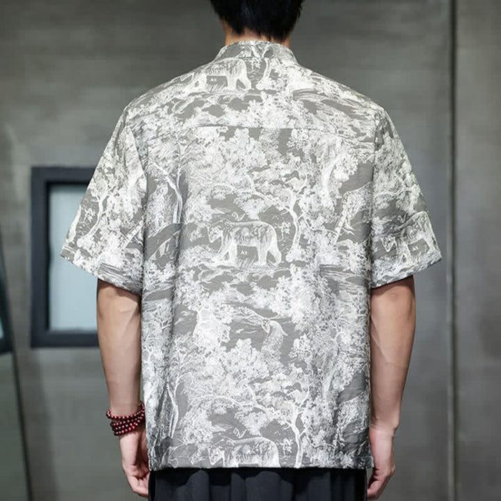 Buddha Stones Camisas de manga corta para hombre con estampado abstracto de árboles y botones de rana estilo verano Tang - image 16