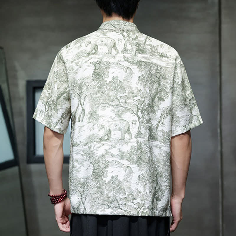 Buddha Stones Camisas de manga corta para hombre con estampado abstracto de árboles y botones de rana estilo verano Tang - image 27