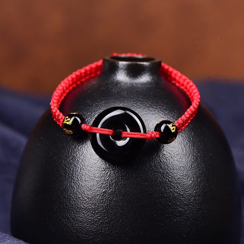 Buddha Stones Pulsera trenzada de protección con hebilla de paz de obsidiana negra - image 2