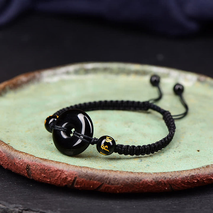 Buddha Stones Pulsera trenzada de protección con hebilla de paz de obsidiana negra - image 4