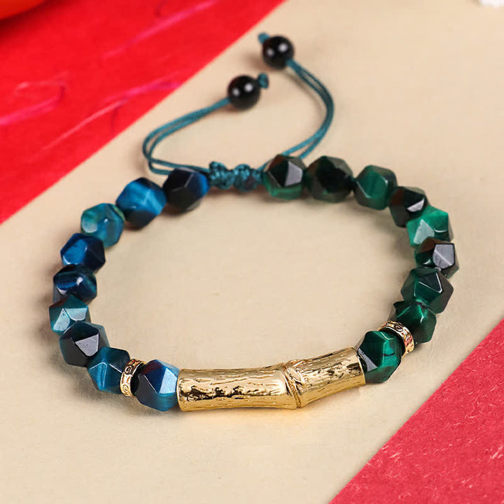 Buddha Stones Pulsera facetada de obsidiana ojo de tigre con brillo plateado y crecimiento de bambú - Ojo de tigre verde y ojo de tigre azul - Ojo de Tigre (Protección♥Fuerza) - image 4