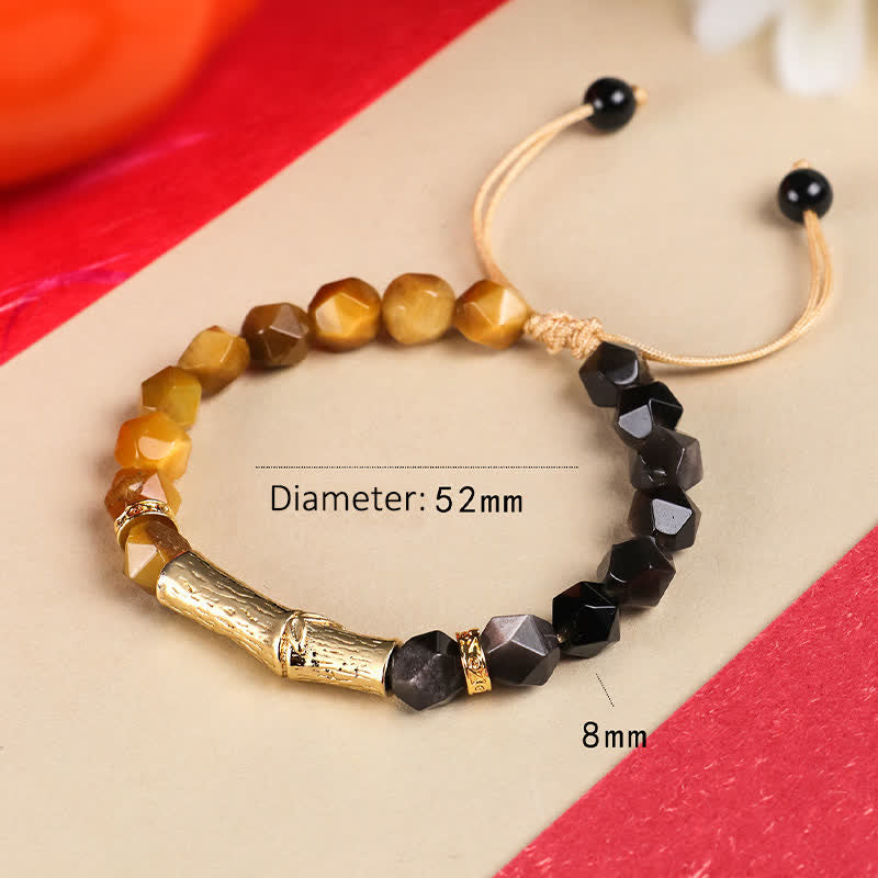 Buddha Stones Pulsera facetada de obsidiana ojo de tigre con brillo plateado y crecimiento de bambú - image 10