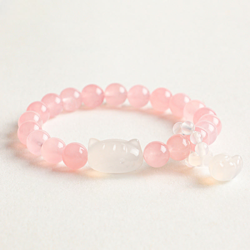 Buddha Stones Colgante de gato tallado a mano en obsidiana plateada brillante, pulsera hecha a mano que transmite calma - Cuarzo rosa (Amor ♥ Amor propio) - image 2