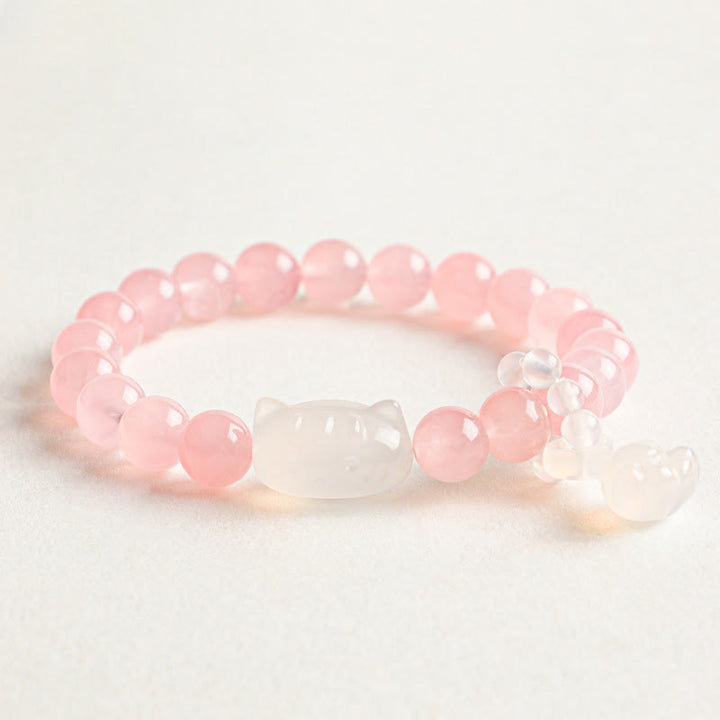 Buddha Stones Colgante de gato tallado a mano en obsidiana plateada brillante, pulsera hecha a mano que transmite calma - Cuarzo rosa (Amor ♥ Amor propio) - image 2