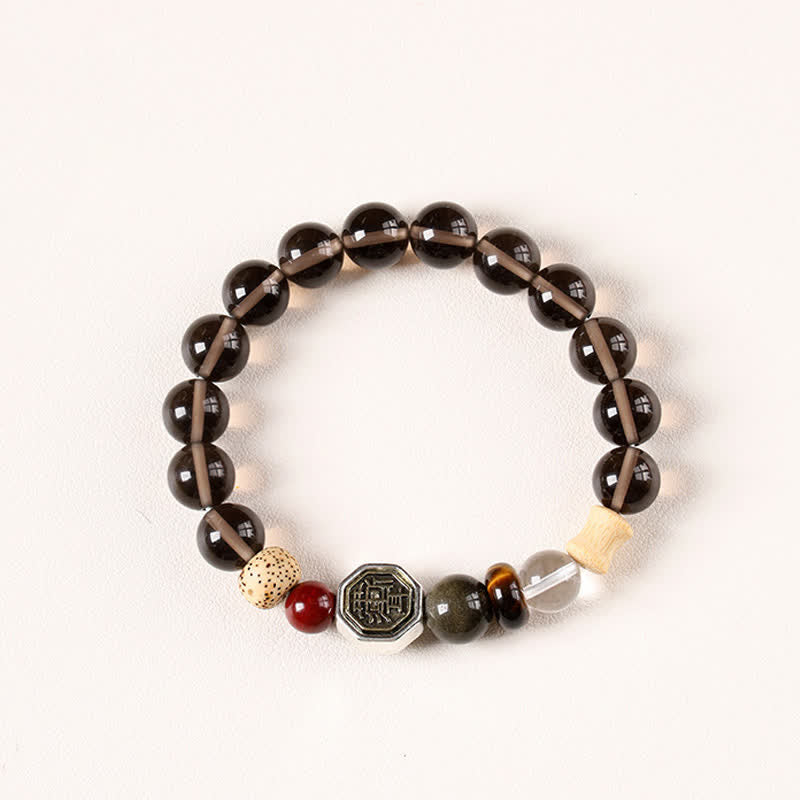 Buddha Stones Pulsera tibetana de cuentas redondas de protección Bagua de obsidiana negra - Obsidiana de hielo (Purificación ♥ Conexión a tierra) - image 1