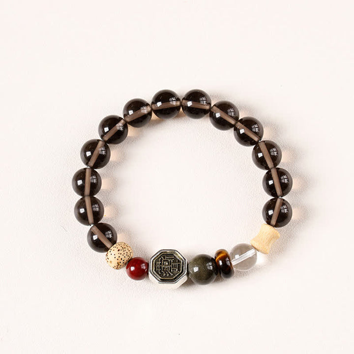 Buddha Stones Pulsera tibetana de cuentas redondas de protección Bagua de obsidiana negra - Obsidiana de hielo (Purificación ♥ Conexión a tierra) - image 1