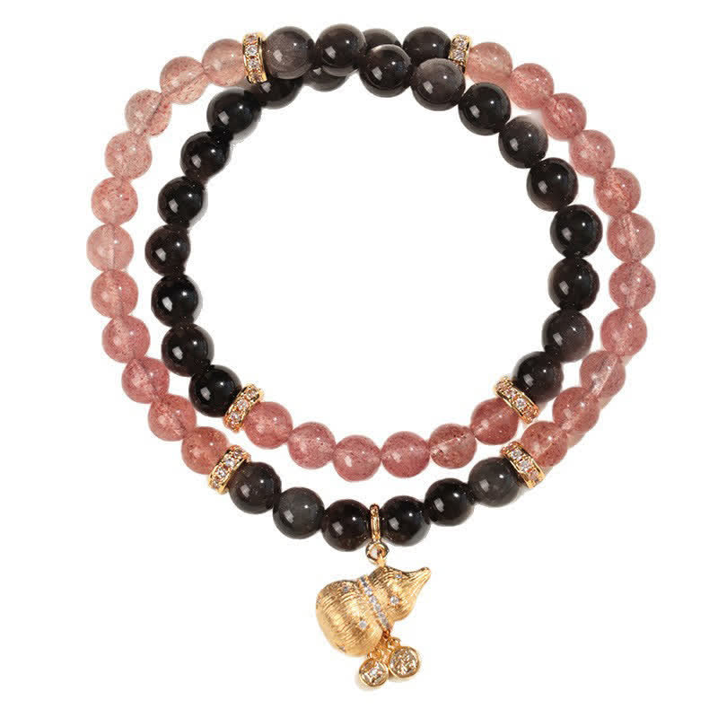 Buddha Stones Pulsera envolvente de calabaza con alambre de oro y cuarzo fresa, símbolo de bendición del amor - image 7