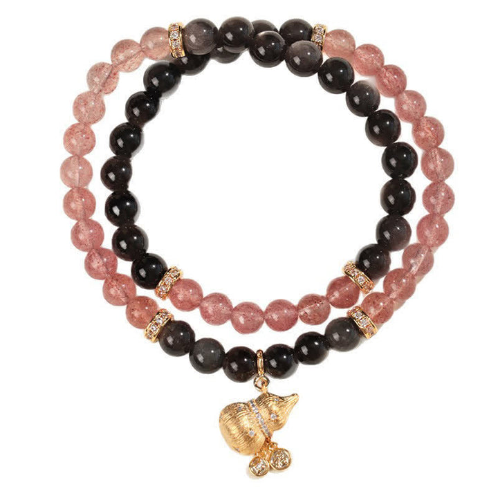 Buddha Stones Pulsera envolvente de calabaza con alambre de oro y cuarzo fresa, símbolo de bendición del amor - image 7