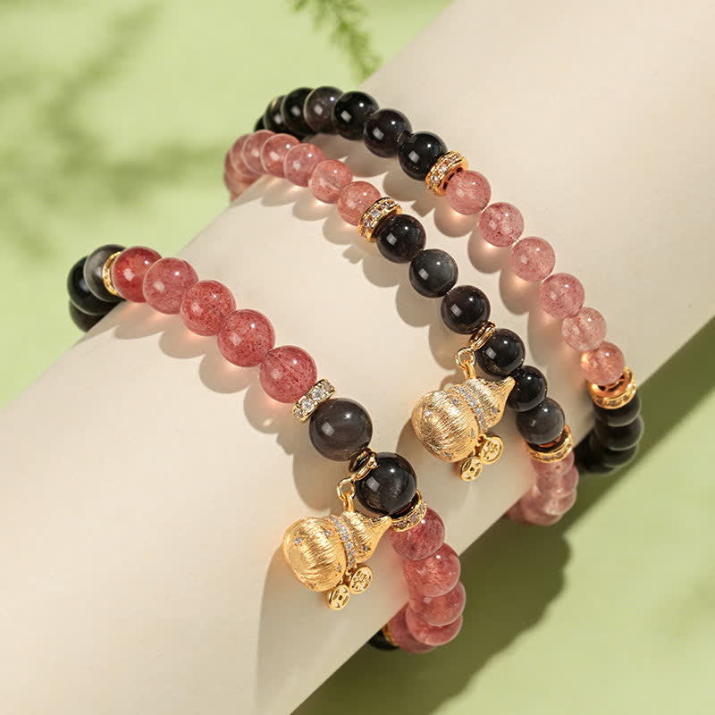 Buddha Stones Pulsera envolvente de calabaza con alambre de oro y cuarzo fresa, símbolo de bendición del amor - image 3