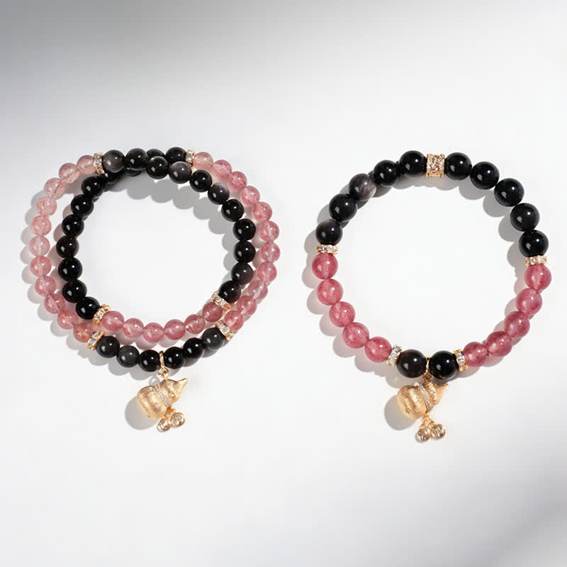 Buddha Stones Pulsera envolvente de calabaza con alambre de oro y cuarzo fresa, símbolo de bendición del amor - image 4