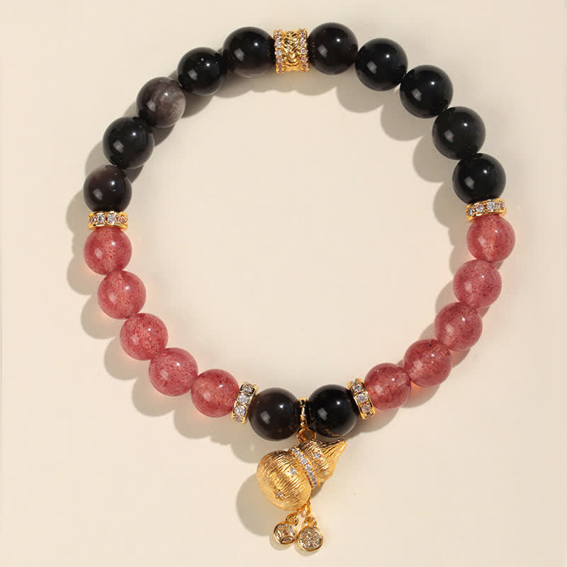 Buddha Stones Pulsera envolvente de calabaza con alambre de oro y cuarzo fresa, símbolo de bendición del amor - Pulsera de una sola vuelta - Cuarzo fresa (Amor ♥ Sanación) - image 0