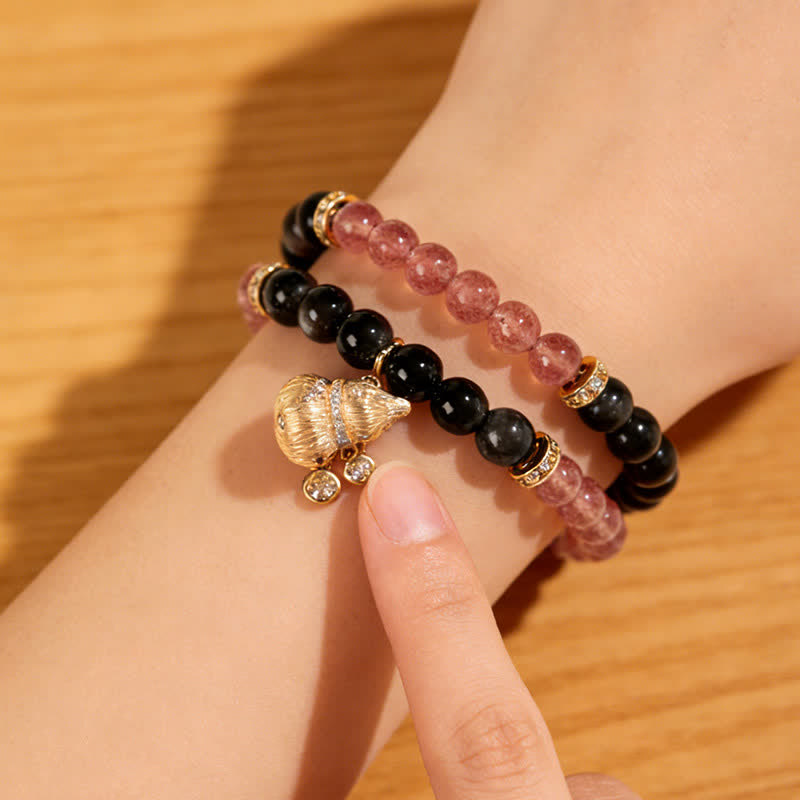 Buddha Stones Pulsera envolvente de calabaza con alambre de oro y cuarzo fresa, símbolo de bendición del amor - image 2