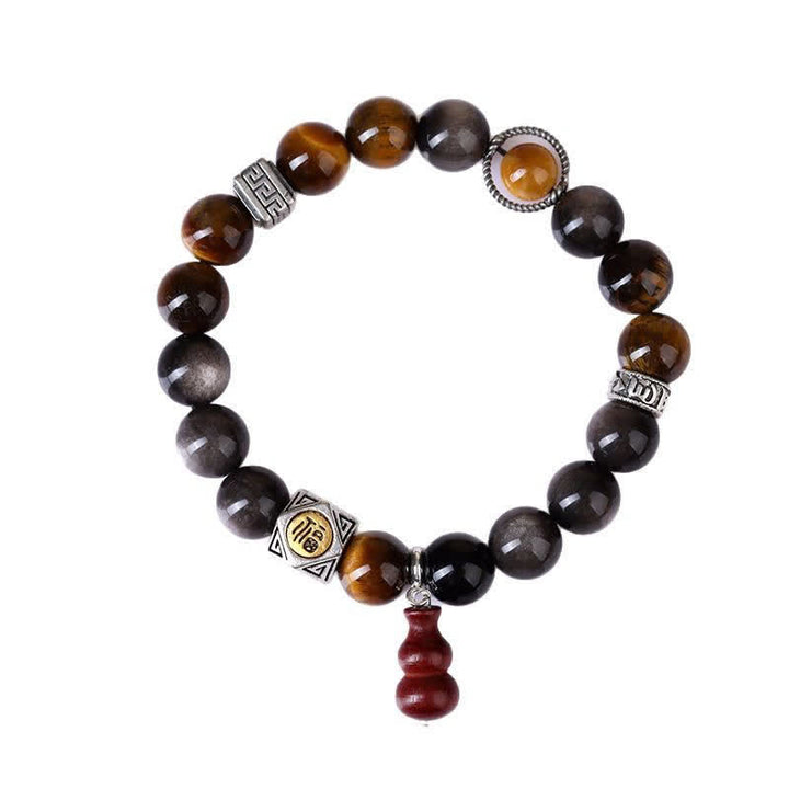 Buddha Stones Pulsera de calabaza con diseño de obsidiana plateada brillante y conexión a tierra Fu Character - image 9