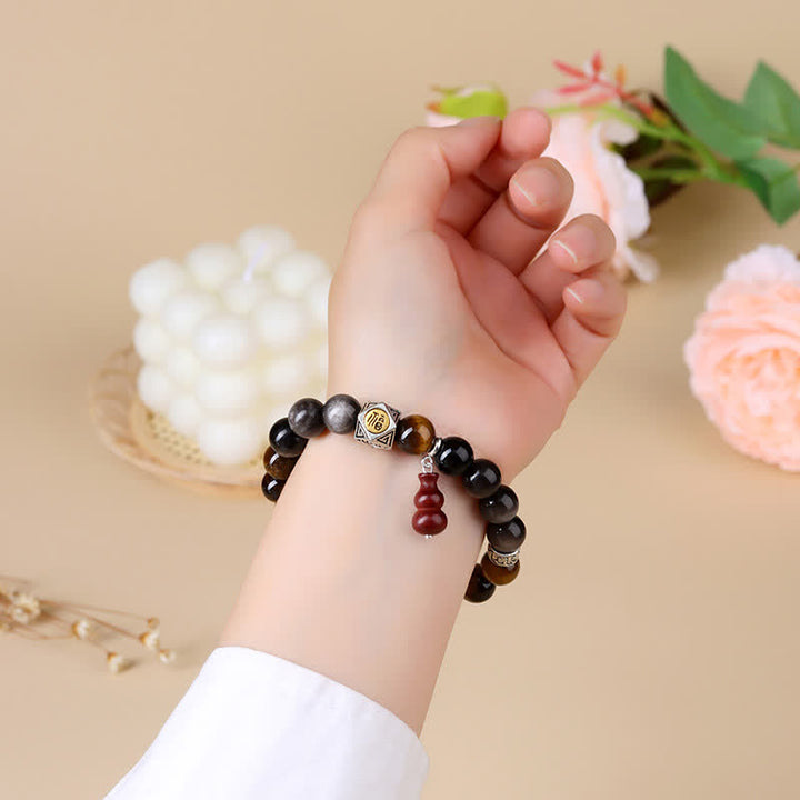 Buddha Stones Pulsera de calabaza con diseño de obsidiana plateada brillante y conexión a tierra Fu Character - image 8