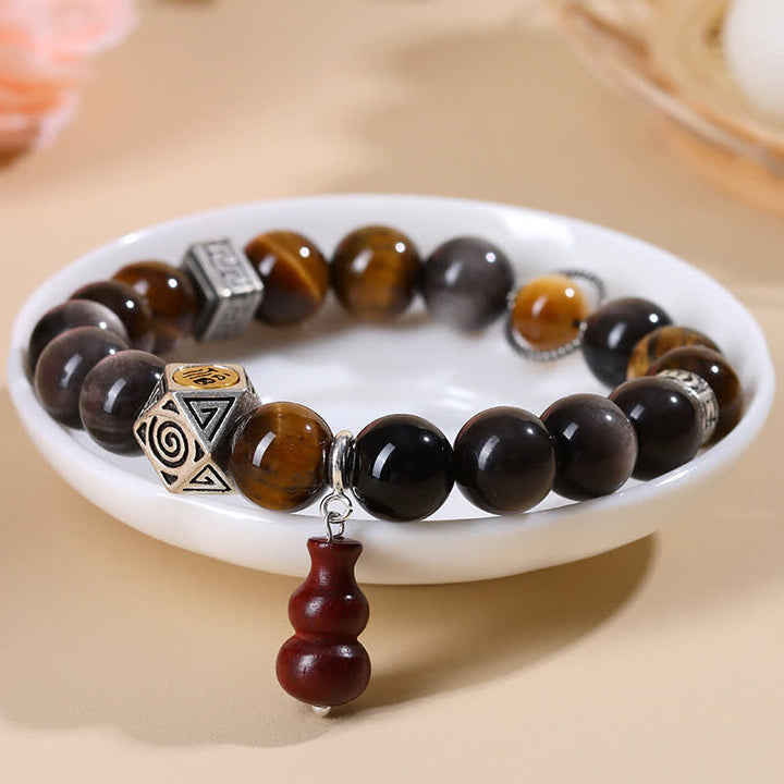 Buddha Stones Pulsera de calabaza con diseño de obsidiana plateada brillante y conexión a tierra Fu Character - image 2