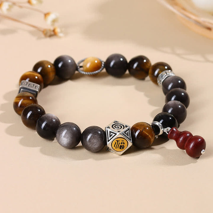 Buddha Stones Pulsera de calabaza con diseño de obsidiana plateada brillante y conexión a tierra Fu Character - image 1