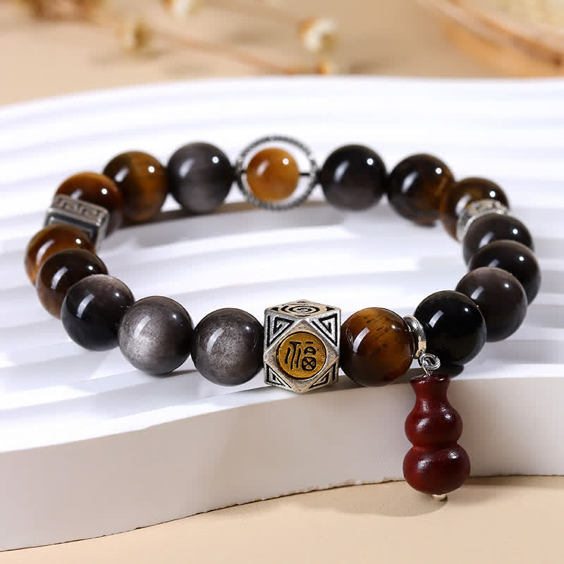 Buddha Stones Pulsera de calabaza con diseño de obsidiana plateada brillante y conexión a tierra Fu Character - image 4