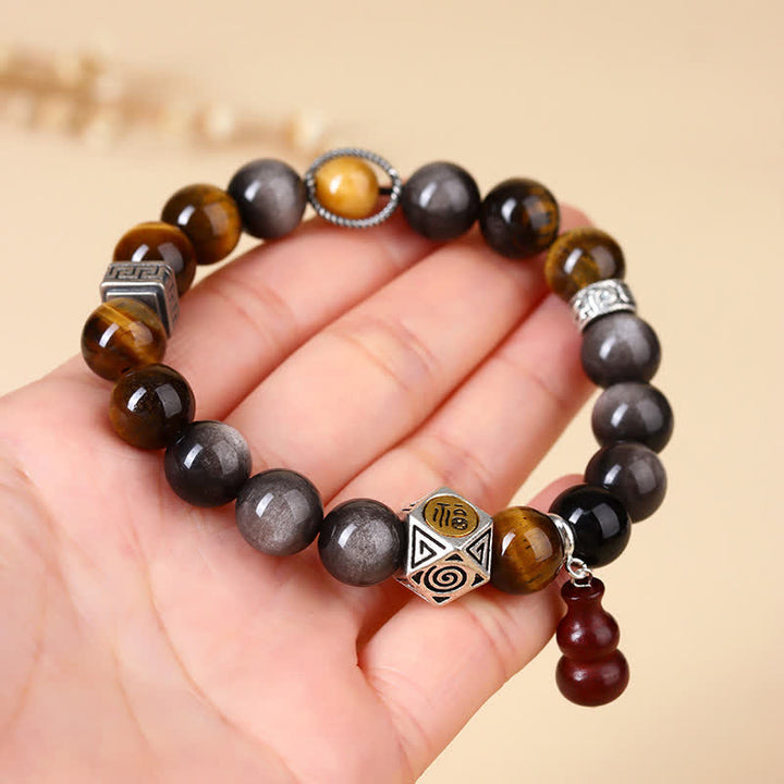Buddha Stones Pulsera de calabaza con diseño de obsidiana plateada brillante y conexión a tierra Fu Character - image 7