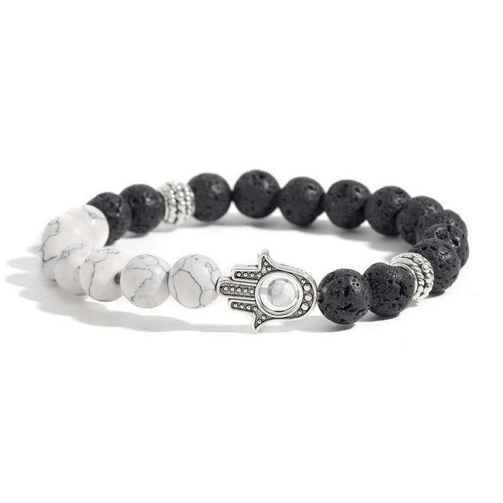Buddha Stones Pulsera redonda artesanal de protección con diseño de palma de Hamsa y roca de lava - Roca turquesa y de lava - image 1