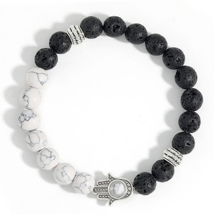 Buddha Stones Pulsera redonda artesanal de protección con diseño de palma de Hamsa y roca de lava - image 14