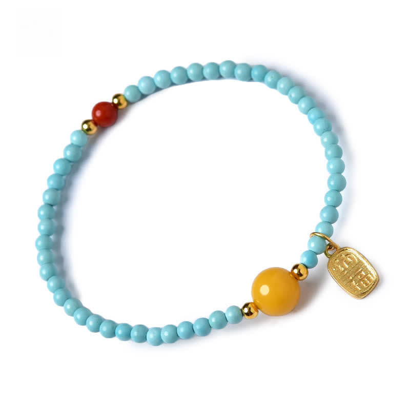 Buddha Stones Pulsera de cuentas hecha a mano con el carácter Fu de color turquesa. - image 11